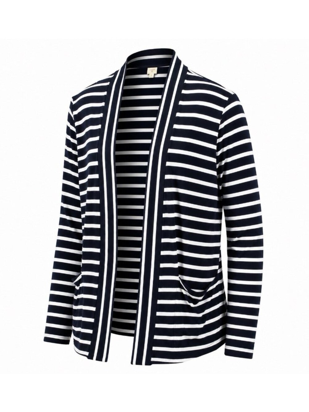 J.Crew Womens Medium Open Front Cardigan Blue White Stripe Lightweight Sweater